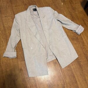 Carbon38 Womens Oversized Linen Blend Double Breasted Blazer Beige Oatmeal Small